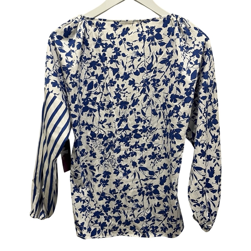 New Etcetera Top‎ Womens Sz 4 Mixed Wrap Pullover Blouse Floral Stripes Dolman - Picture 3 of 9